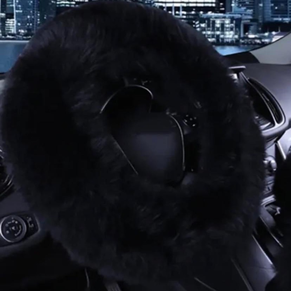 3PCS Fur Steering Wheel Cover Set Real Sheepskins